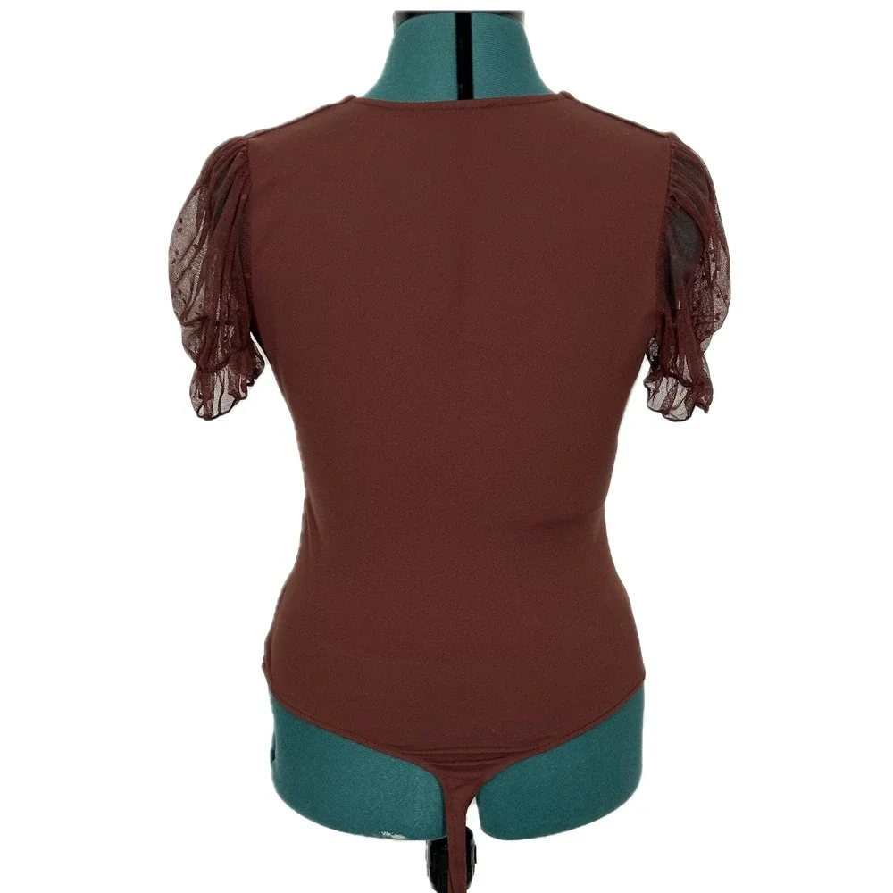 Intimately Free People Bare and Square Bodysuit Medium Puff Sleeve Deep V